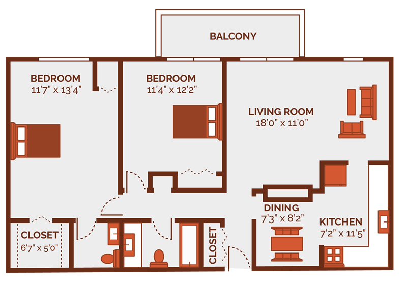 Waukegan IL two bedroom apt floor plan